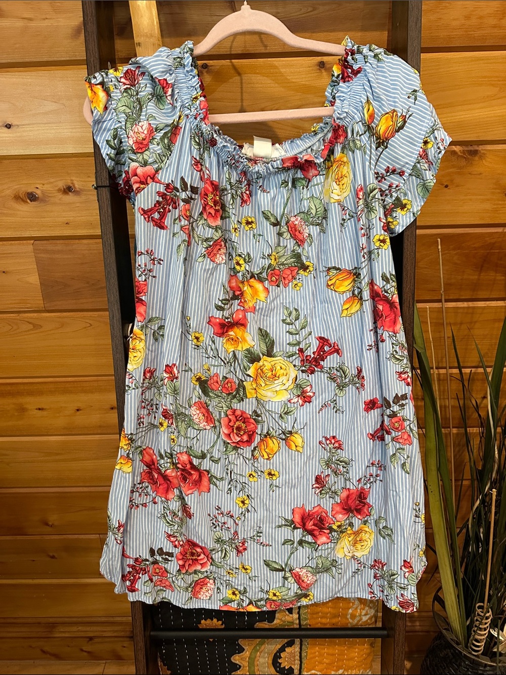 Floral Off/on Shoulder Summer Dress in Light Blue **flaw